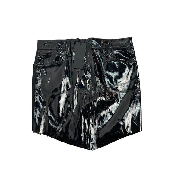 NWT! RtA Denim - Back is Patent Exposed zipper Raw hem SKIRT BLACK 4 - Picture 3 of 10